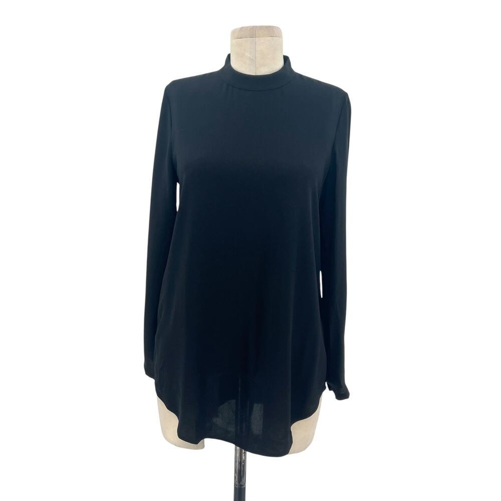 Eileen Fisher Pullover Blouse Top Long Sleeve Mock Neck Silk Black Size XXS